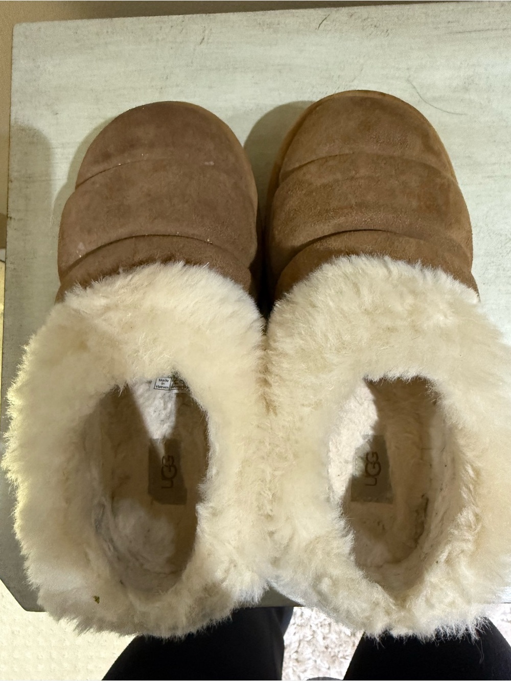 UGG Cream Fuzzy Shearling Slip-Ons